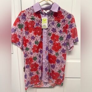 BP Casual Floral Lace Shirt - Red, Purple